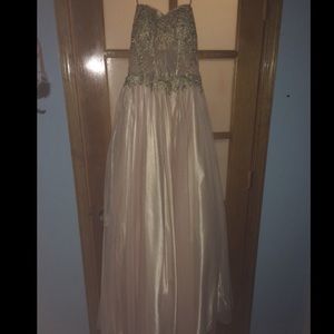 Pink blush prom dress corset strapless top